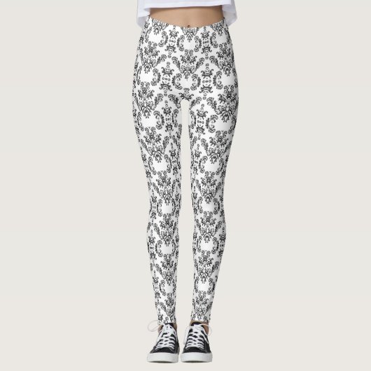 Witte en zwarte  demaspatroon leggings (Voorkant)