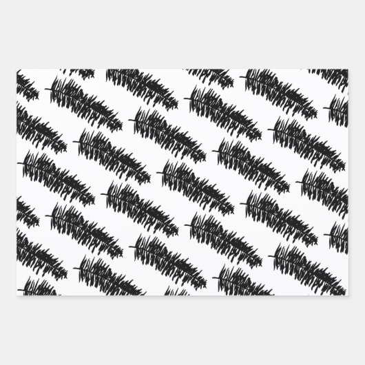 Witte en zwarte dennenspar takken inpakpapier vel (Voorkant)