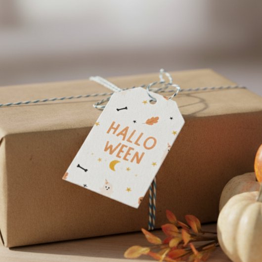 Witte en zwarte Halloween Cadeaulabel