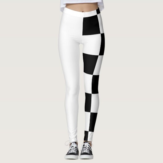 Witte en zwarte halve en halve controleur leggings (Voorkant)