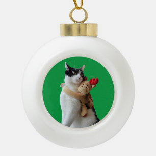 Witte en zwarte kat en rendierkerst Speelgoed Keramische Bal Ornament