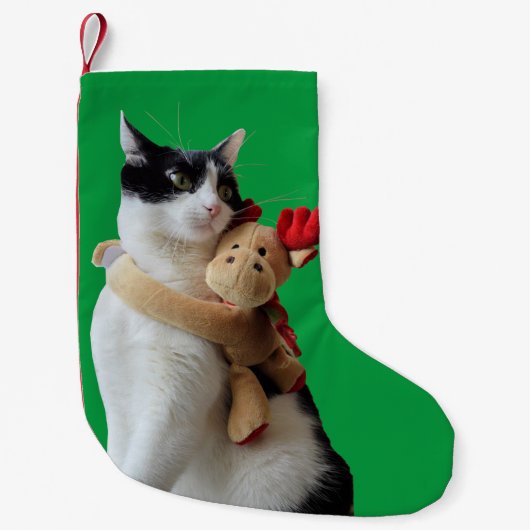 Witte en zwarte kat en rendierkerst Speelgoed Kleine Kerstsok (Voorkant)