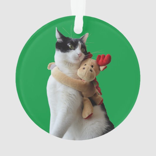 Witte en zwarte kat en rendierkerst Speelgoed Ornament (achterkant)