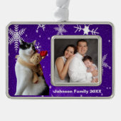 Witte en zwarte kat en rendierkerst Speelgoed Verzilverd Kader Ornament (Voorkant)