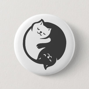 Witte en zwarte kat Yin-Yang - Kies achterkleur Ronde Button 5,7 Cm