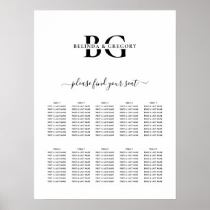 Witte en zwarte Monogram Trouwstoel Grafiek Poster