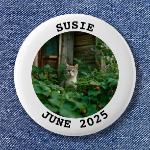 Witte en Zwarte Naam Ronde Familiefoto Button 5,7 Cm