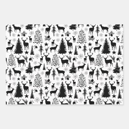 Witte en zwarte rendieren bos modern inpakpapier vel (Voorkant 3)