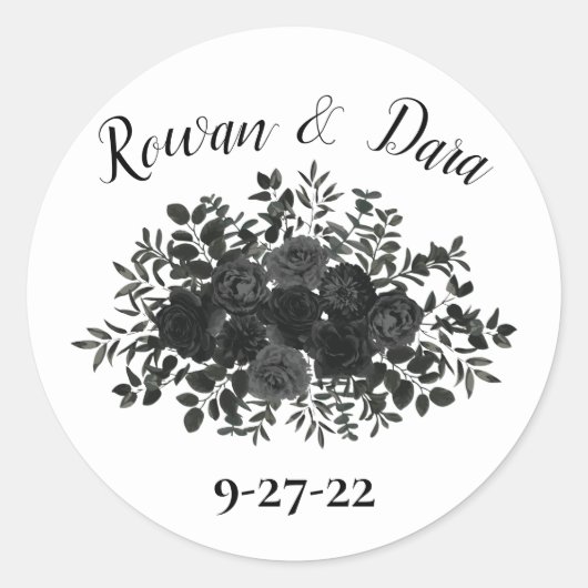 Witte en zwarte Roos Gothic Favor Sticker Labels (Voorkant)