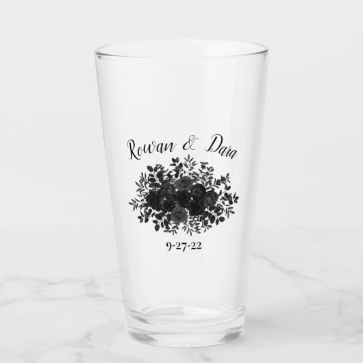Witte en zwarte Roos Gothic Wedding Glasses Glas (Voorkant)