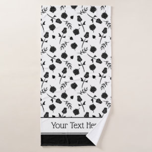 witte en zwarte Rozen Rosebud Floral Print Bad Handdoek