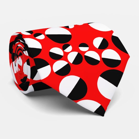Witte en zwarte Stippen op rood Stropdas (Opgerold)