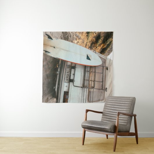 Witte en zwarte surfplank wandkleed (In Situ (horizontaal))