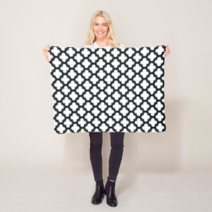 Witte en zwarte trellis, lattice, quatrefoil fleece deken