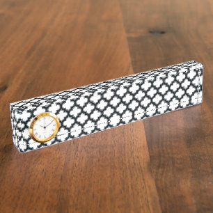 Witte en zwarte trellis, lattice, quatrefoil naambordje