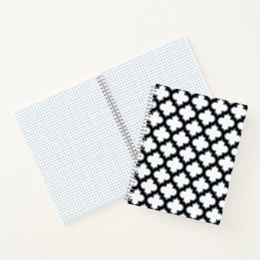 Witte en zwarte trellis, lattice, quatrefoil notitieboek (Binnen)