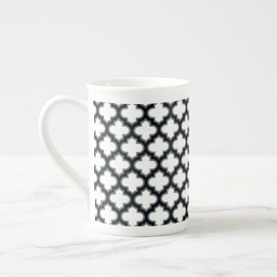 Witte en zwarte trellis, lattice, quatrefoil porselein kop