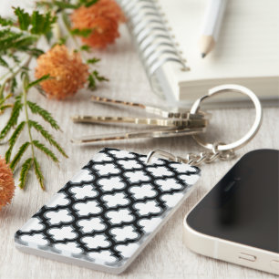 Witte en zwarte trellis, lattice, quatrefoil sleutelhanger