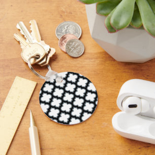 Witte en zwarte trellis, lattice, quatrefoil sleutelhanger