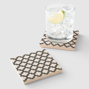 Witte en zwarte trellis, lattice, quatrefoil stenen onderzetter