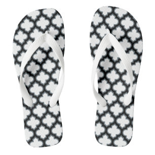 Witte en zwarte trellis, lattice, quatrefoil teenslippers
