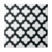 Witte en zwarte trellis, lattice, quatrefoil tegeltje (Voorkant)