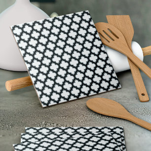 Witte en zwarte trellis, lattice, quatrefoil tegeltje