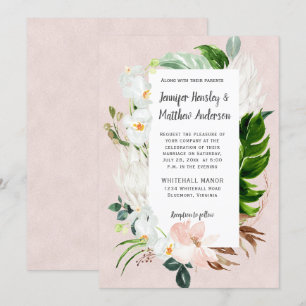 Witte en zwarte tropische Floral bruiloft Kaart