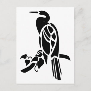 Witte en zwarte vectorkunst, vogels: kruin in boom briefkaart