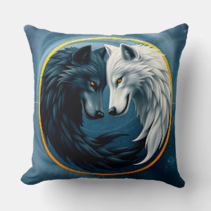 Witte en zwarte wolven die Yin en Yang vertegenwoo Kussen