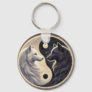 Witte en Zwarte Wolven die Yin en Yang vertegenwoo Sleutelhanger