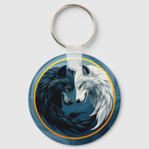 Witte en Zwarte Wolven die Yin en Yang vertegenwoo Sleutelhanger