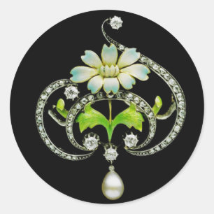 WITTE ENAMELSTROOM, PEARLS EN DIAMONDS JEWEL RONDE STICKER