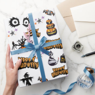 Witte Enge Halloween Ogen Pompoen Kat Cadeaupapier