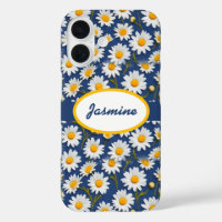 Witte Engelse madeliefjes op blauw