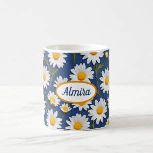 Witte Engelse madeliefjes op blauw Koffiemok
