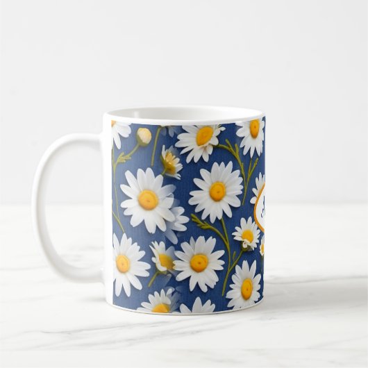 Witte Engelse madeliefjes op blauw Koffiemok (Links)