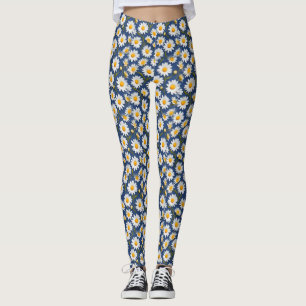 Witte Engelse madeliefjes op blauw Leggings