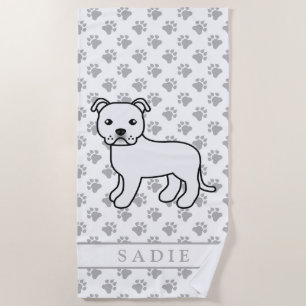 Witte Engelse Staffie Schattige Cartoon Hond & Naa Strandlaken