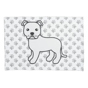 Witte Engelse Staffie Schattige Cartoon Hond & Poo Kussensloop