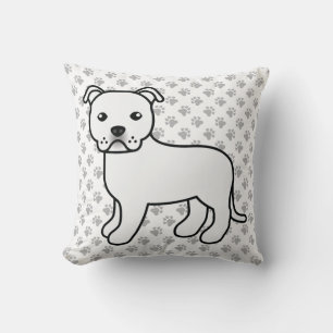 Witte Engelse Staffie Schattige Cartoon Hond & Pot Kussen