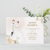 Witte esthetische paar bruiloft kaart (Staand voorkant)
