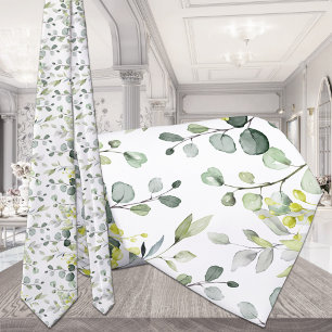 Witte Eucalyptus Groene Huwelijk Kleine Patroon Stropdas