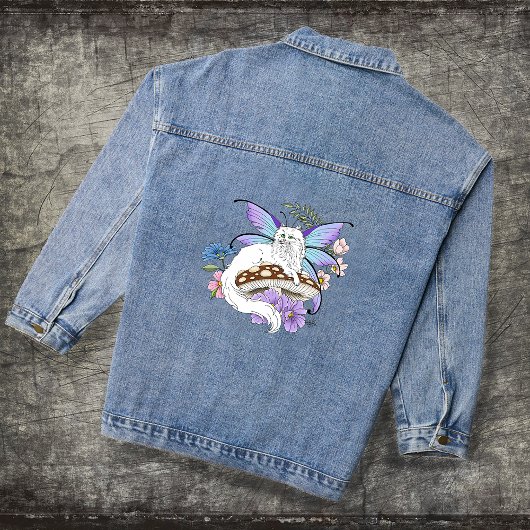 Witte Fairy Kat Paddestoel Denim Jacket
