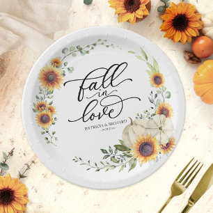 Witte Fall in Love Pompoen Zonnebloem Bruiloft Papieren Bordje