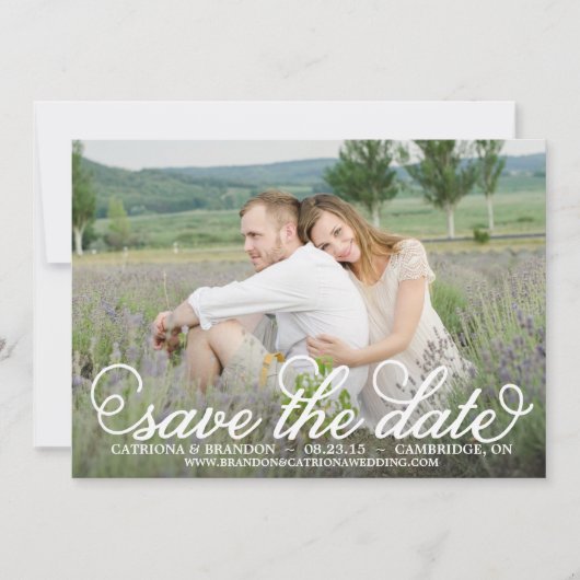 Witte fantasie script save the date-aankondiging date (Voorkant)