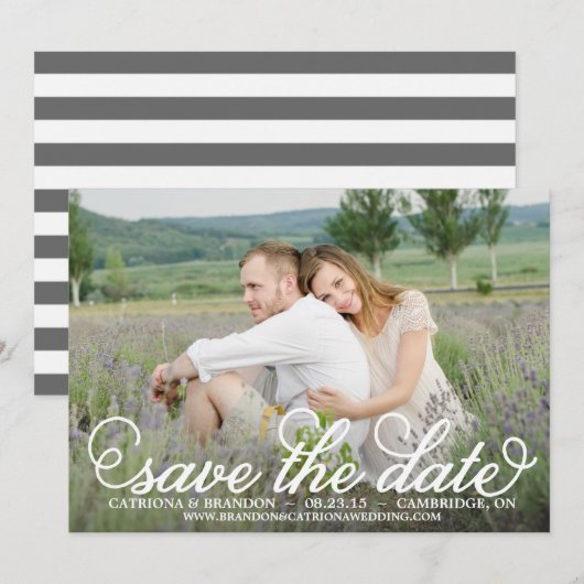 Witte fantasie script save the date-aankondiging date (Voorkant / Achterkant)