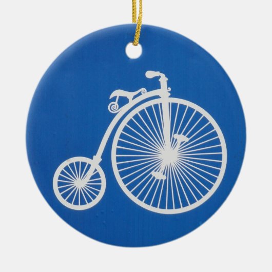  witte fiets op blauw keramisch ornament (Voorkant)
