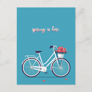 Witte Fiets Roze Bloemen Blauwe achtergrond Briefkaart
