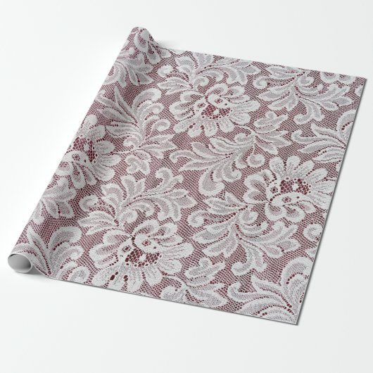 Witte, fijne elegante kant textuur met naadloze be cadeaupapier (Uitgerold)